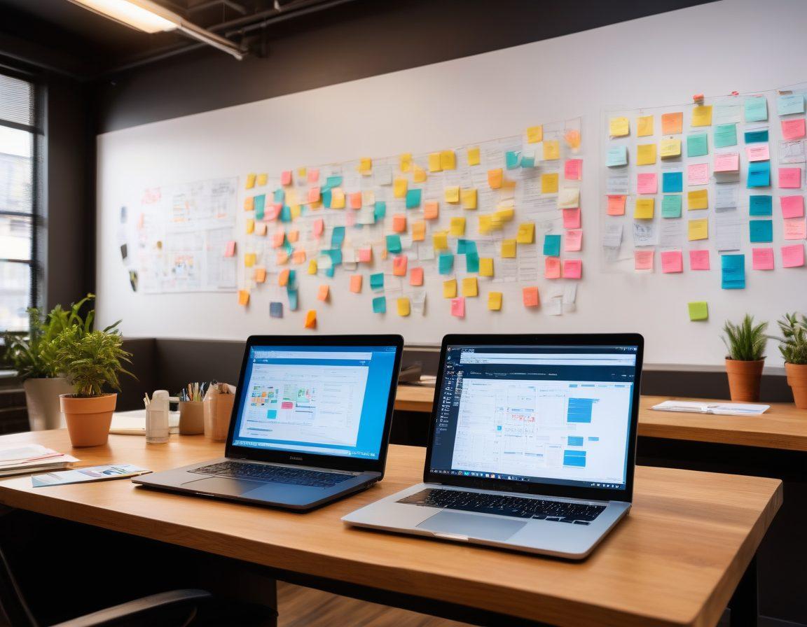 A dynamic workspace featuring a diverse team brainstorming ideas for SEO strategies, with colorful sticky notes, laptops, and charts showing upward trends. A light bulb symbolizing creativity hovers above the table. The environment is modern and inspiring, with motivational quotes on the walls. super-realistic. vibrant colors. 3D.
